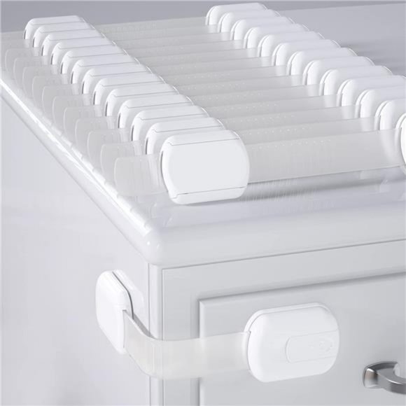 14 Pack Baby Proof Cabinet Latches,  Drawer Latches with 12 Extra 3M Adhesives - Picture 1 of 6
